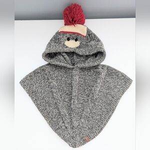Baby Roots (Size 2T-4T) Knit Poncho/Sweater/Cape w/Monkey Face Pom Pom Hood